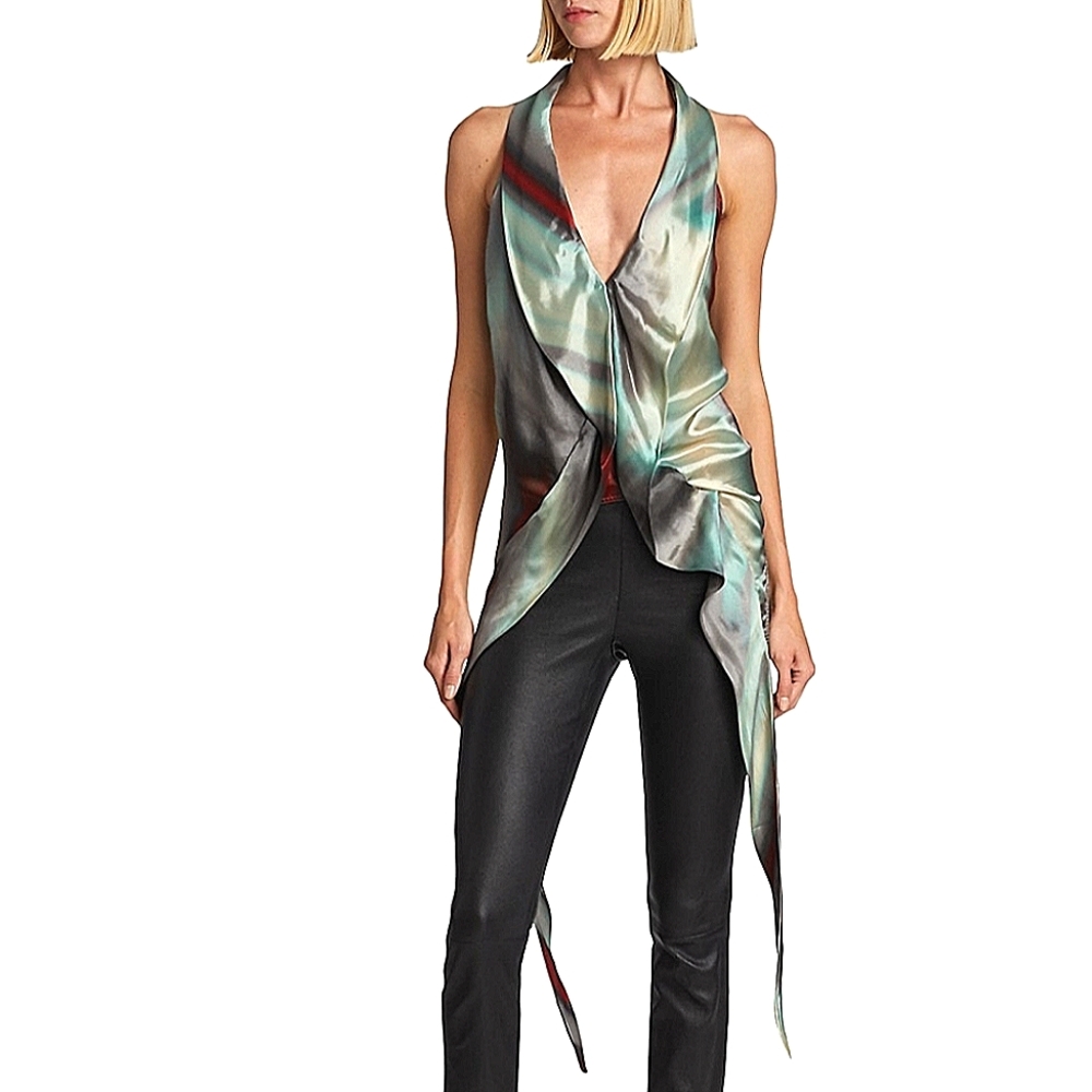 NWT$860 Rick Owens Wishbone Halter Ruffle Sleeveless Shirt Open Back Tank Top 12